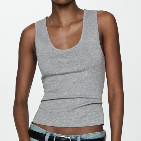 MANGO grey knitted top with wide straps - Picture 1 of 5